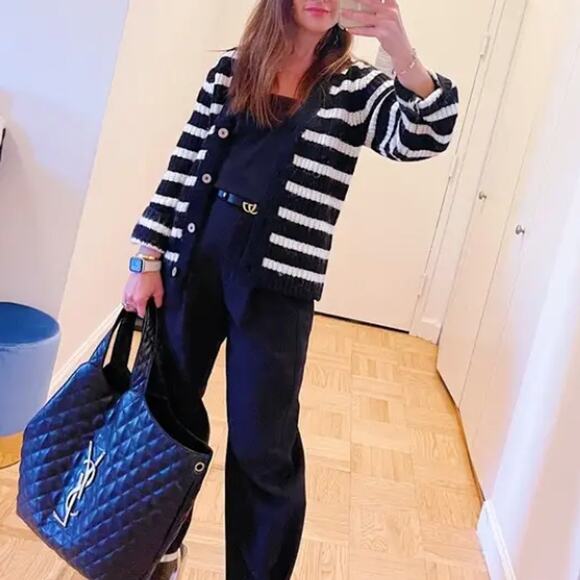 Slate & Willow Black White Striped Cardigan Sweater SMALL Fuzzy Cropped $115 - Picture 4 of 10